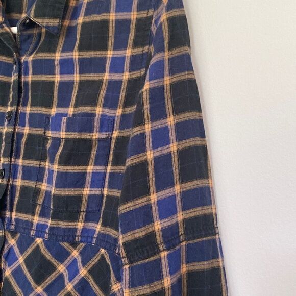 We The Free People Cotton Plaid Button‎ Down Flannel Western Shirt Blue XS - Picture 7 of 12